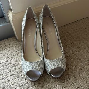 Elegant Silver Peep-Toe Heels by Enzo Angiolini Size 10.5